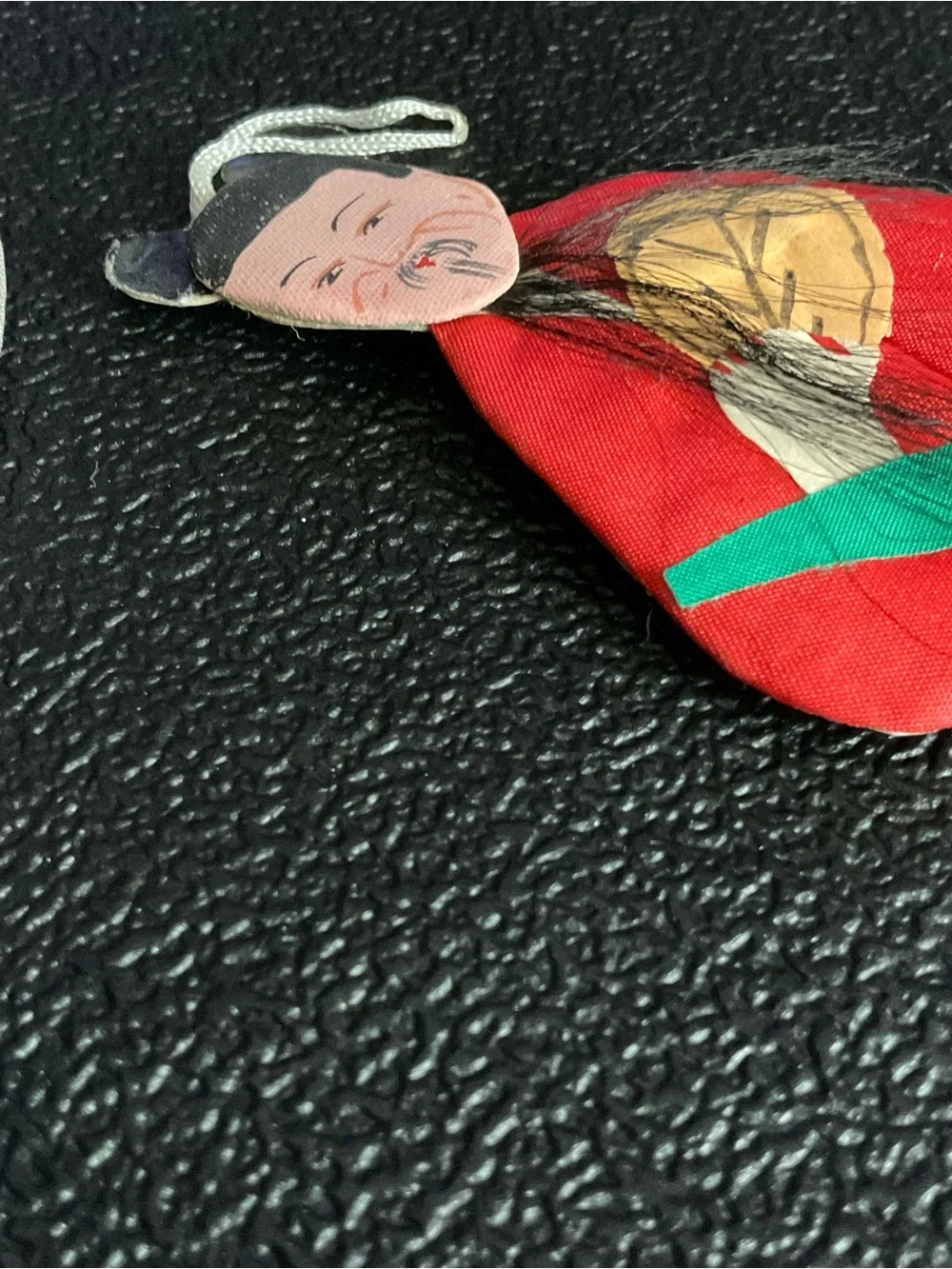 2 Vintage Chinese Folk Art Padded Silk & Cardboard Immortals Ornaments 5”